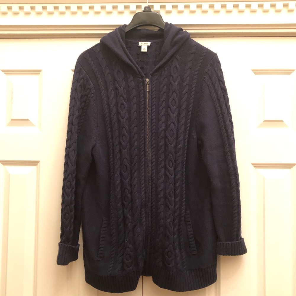 LL Bean cable knit zip up sweater.